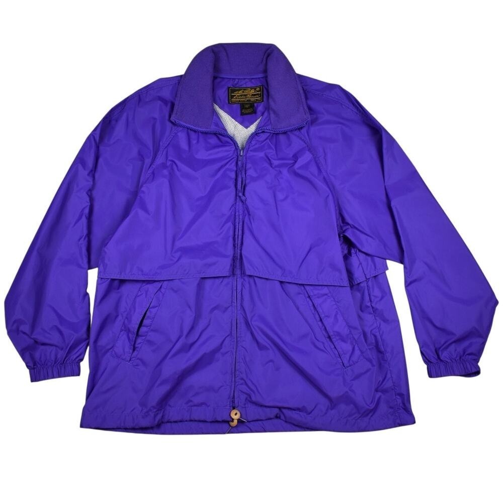 Eddie Bauer Windbreaker Jacket Womens L Purple Hooded Packable Nylon Vintage